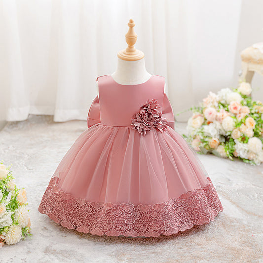 Cute Pink Puffy Flower Girl Dress with Lace & Bowknot for Toddlers | Ball Gown Dress