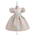 Cute Puffy Ball Gown Floral Print Kids Dress with Bubble Sleeves