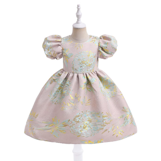 Adorable Puffy Floral Print Ball Gown Dress for Girls | Tea Length Satin Princess Dress