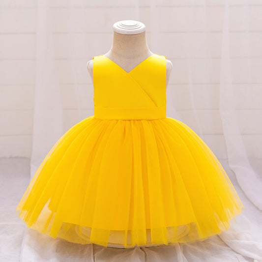 Puffy Ball Gown Princess Dress for Girls - Tea Length Satin Tulle Party Dress
