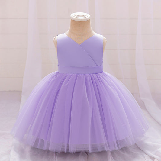 Puffy Ball Gown Princess Dress for Girls - Tea Length Satin Tulle Party Dress