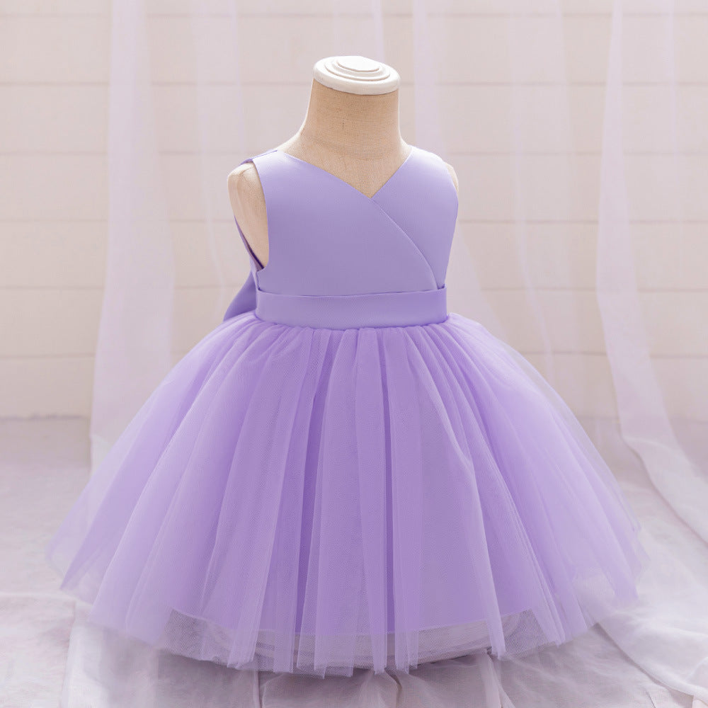 Puffy Ball Gown Princess Dress for Girls - Tea Length Satin Tulle Party Dress