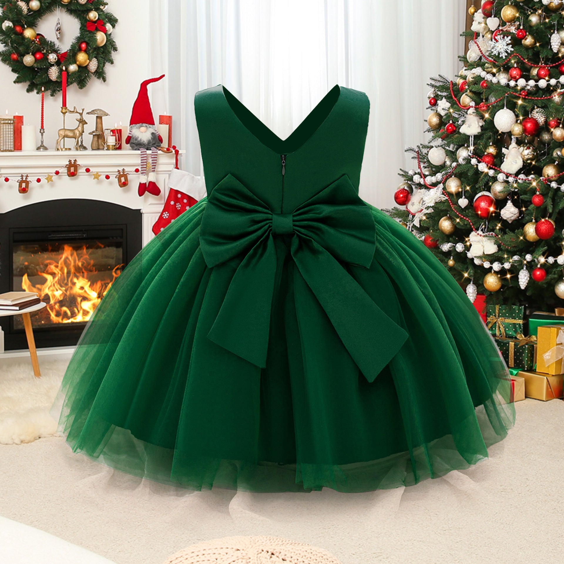 Puffy Ball Gown Princess Dress for Girls - Tea Length Satin Tulle Party Dress