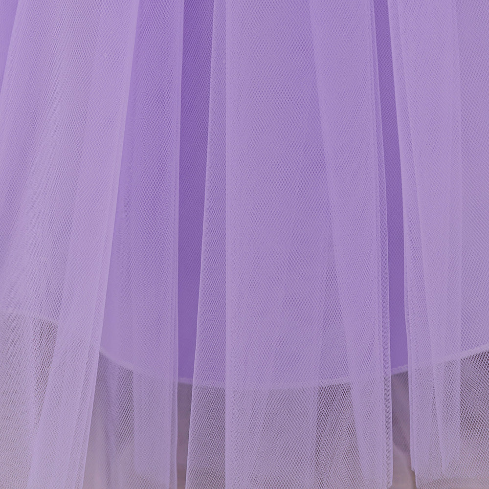 Puffy Ball Gown Princess Dress for Girls - Tea Length Satin Tulle Party Dress