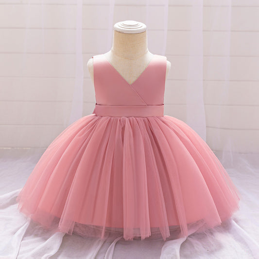 Puffy Ball Gown Princess Dress for Girls - Tea Length Satin Tulle Party Dress