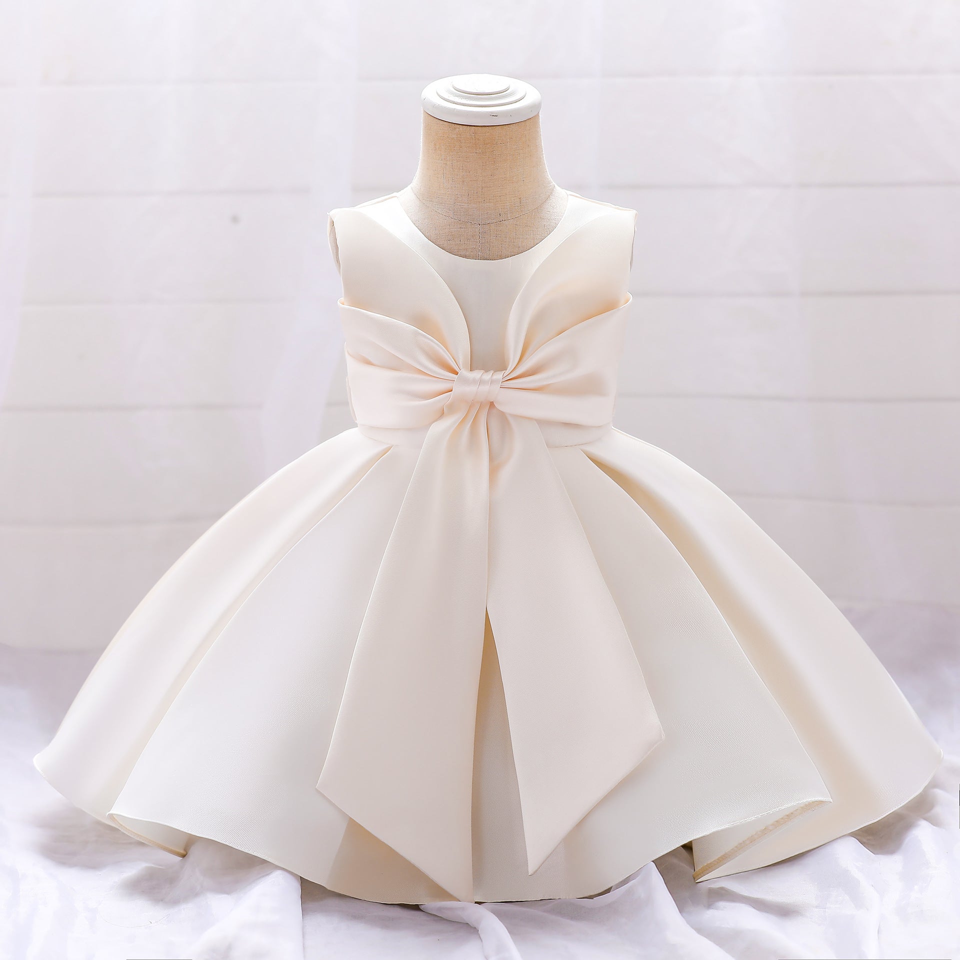 Adorable Puffy Satin Ball Gown for Baby Girls – Ruffle Frill Tea Length Party Dress