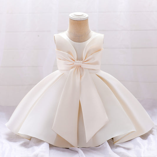 Adorable Puffy Satin Ball Gown for Baby Girls – Ruffle Frill Tea Length Party Dress
