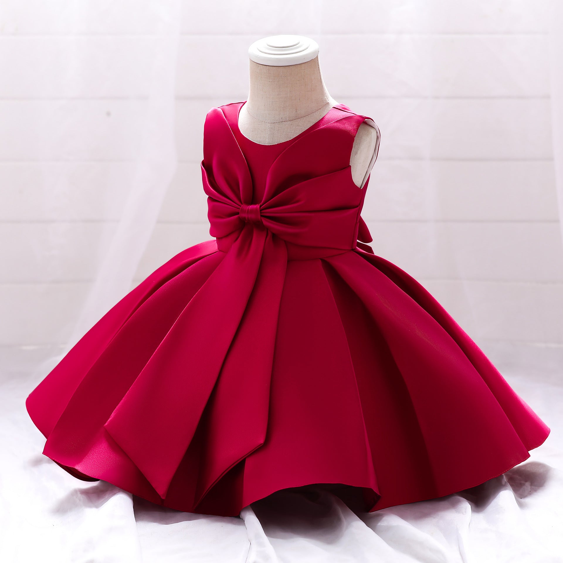 Adorable Puffy Satin Ball Gown for Baby Girls – Ruffle Frill Tea Length Party Dress