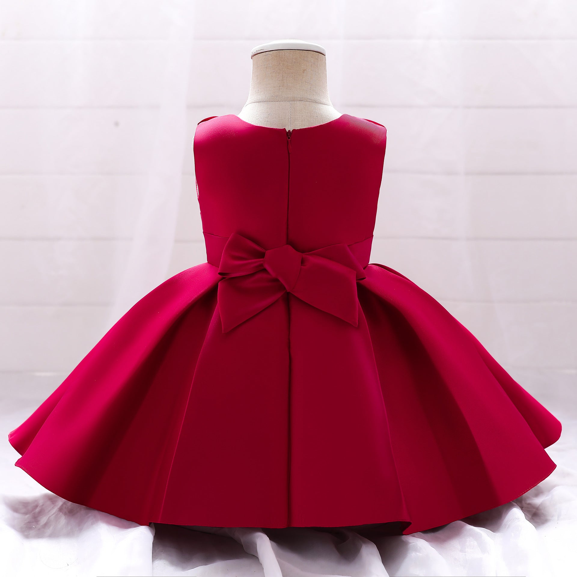 Adorable Puffy Satin Ball Gown for Baby Girls – Ruffle Frill Tea Length Party Dress
