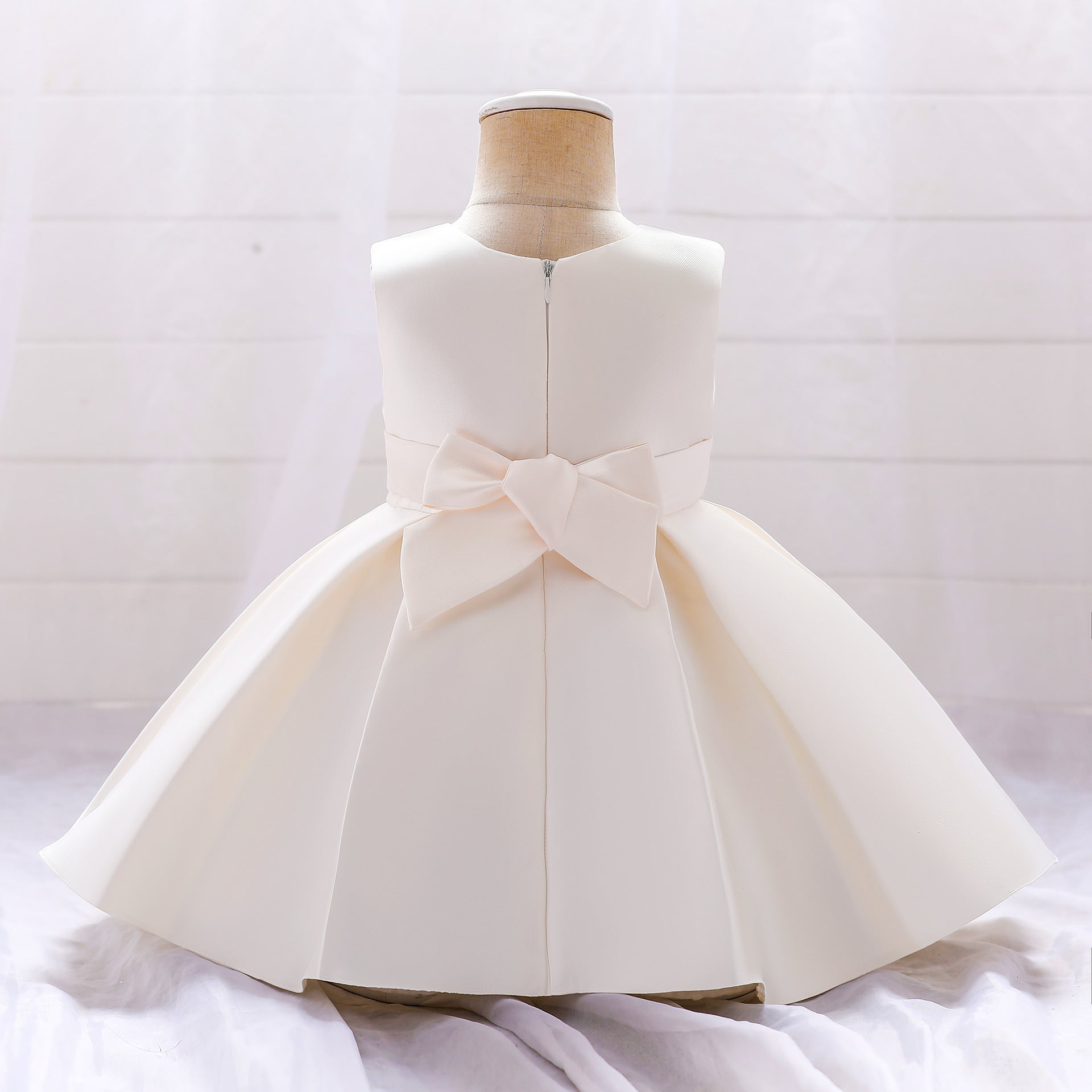 Adorable Puffy Satin Ball Gown for Baby Girls – Ruffle Frill Tea Length Party Dress