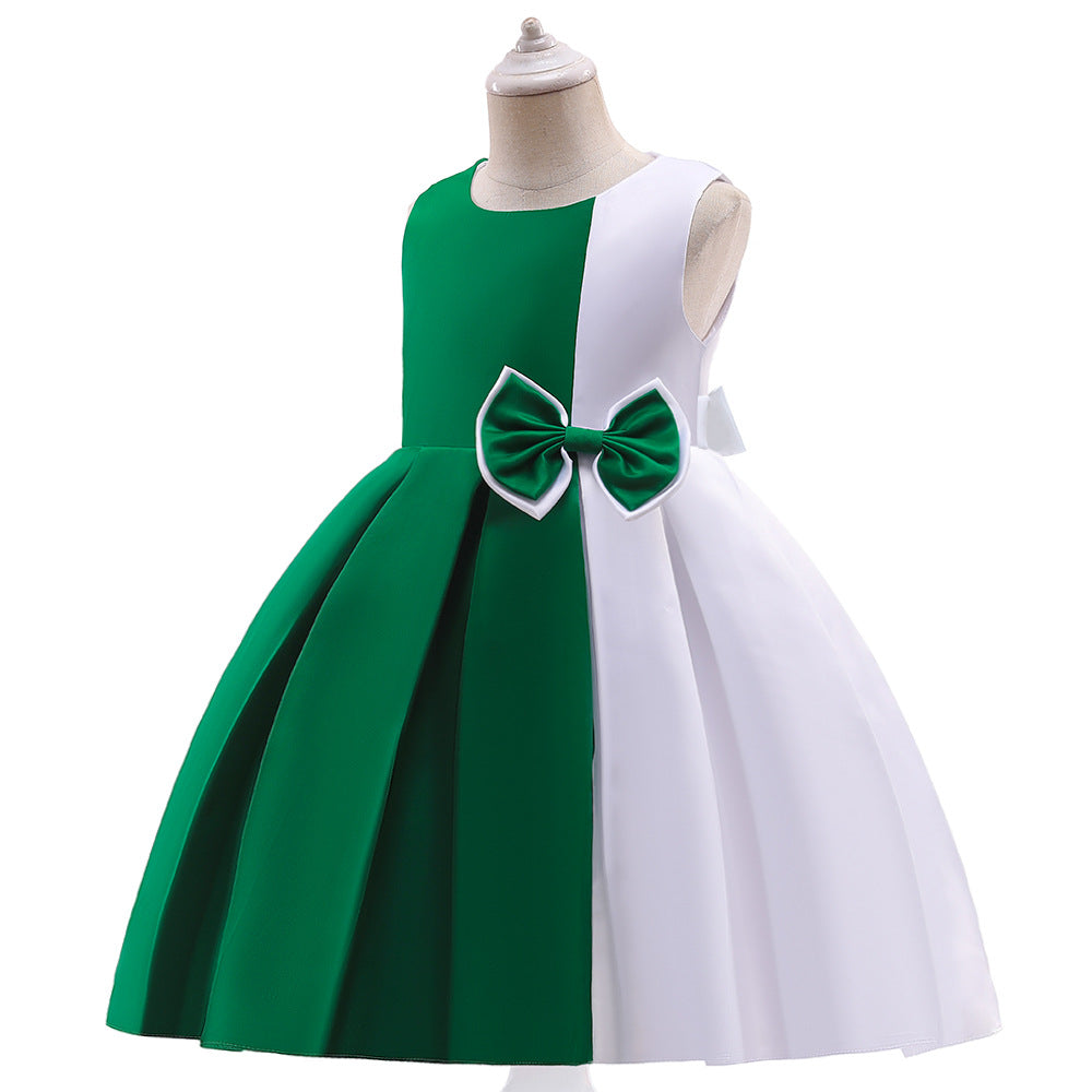 Puffy Princess Dress for Girls | Tea Length Satin Ball Gown with Bowknot