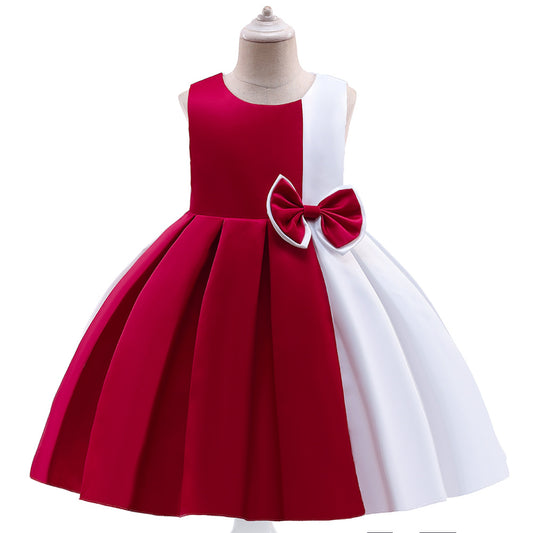 Puffy Princess Dress for Girls | Tea Length Satin Ball Gown with Bowknot