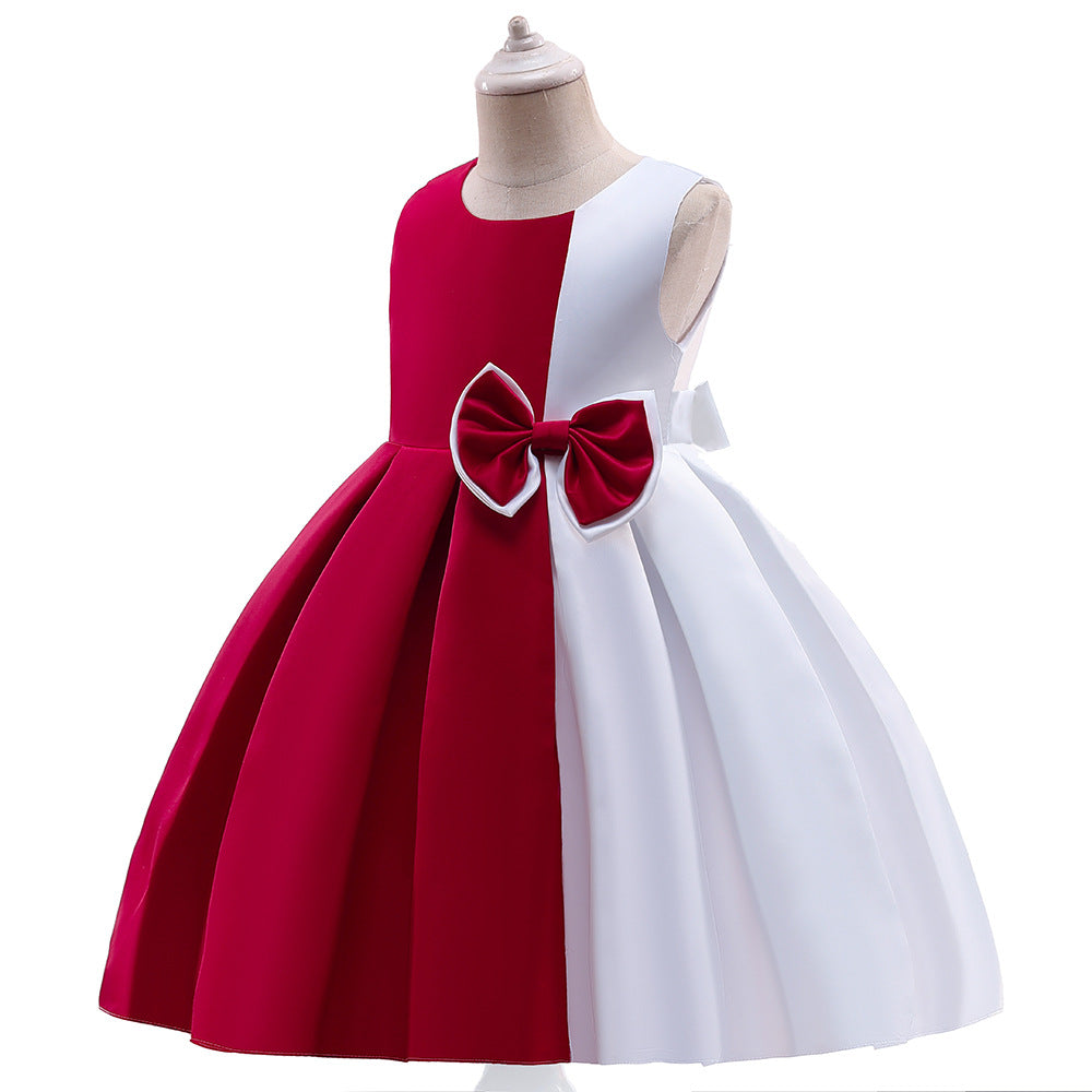 Puffy Princess Dress for Girls | Tea Length Satin Ball Gown with Bowknot