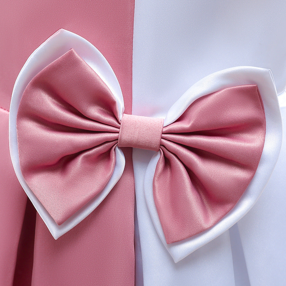 Puffy Princess Dress for Girls | Tea Length Satin Ball Gown with Bowknot