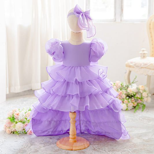 Cute Puffy Ball Gown Flower Girl Dress for Toddlers | Tiered High-Low Princess Birthday Party Skirt