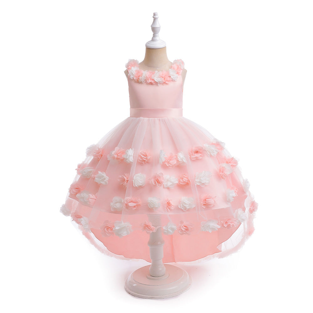 Cute Puffy High-Low Dress for Girls with Applique - Special Occasion & Party Wear