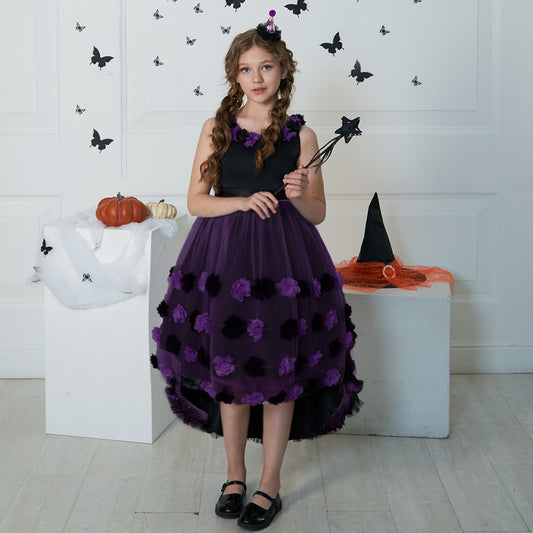 Cute Puffy High-Low Dress for Girls with Applique - Special Occasion & Party Wear