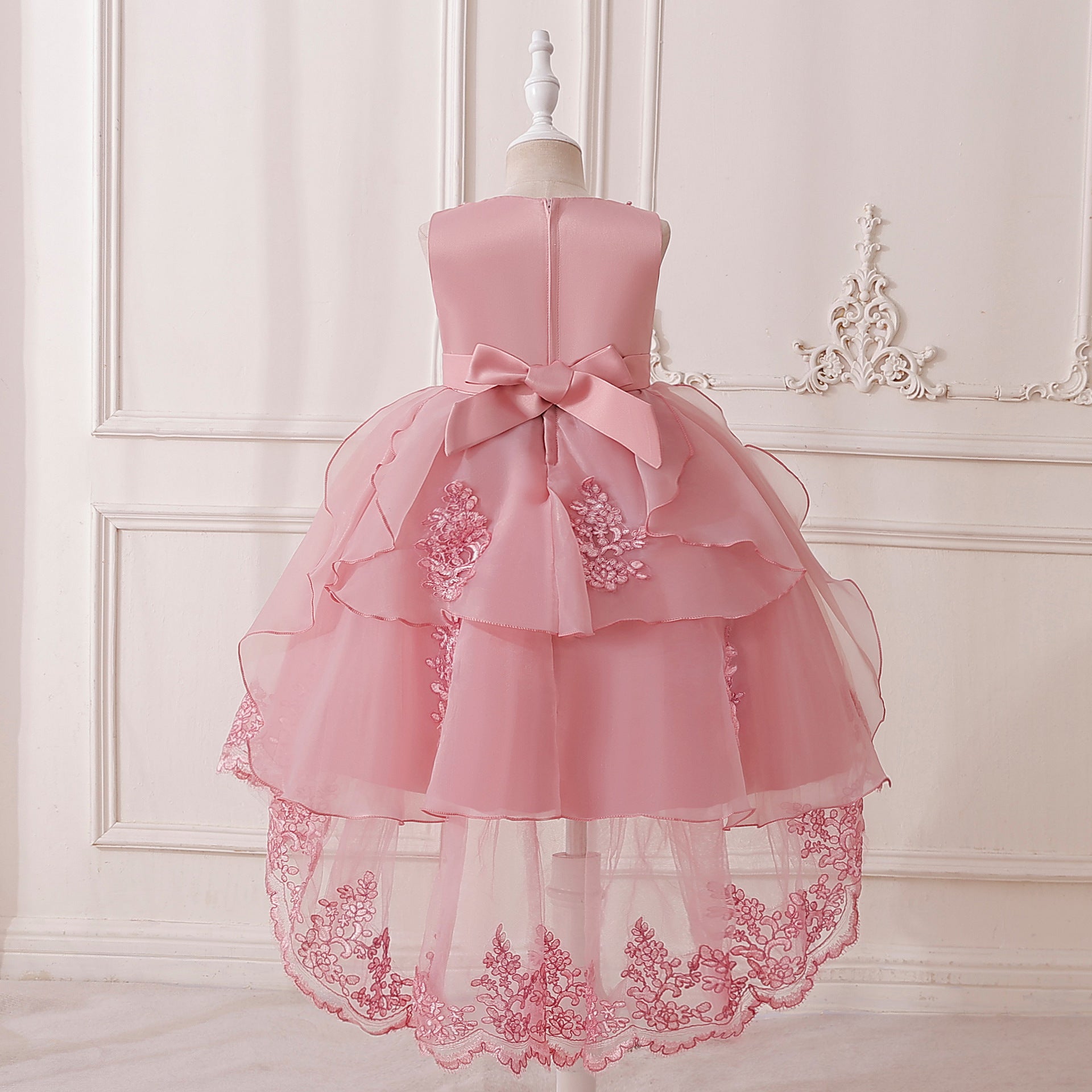 Puffy High-Low Tulle Princess Dress for Girls with Lace and Bow – Party, Wedding & Formal