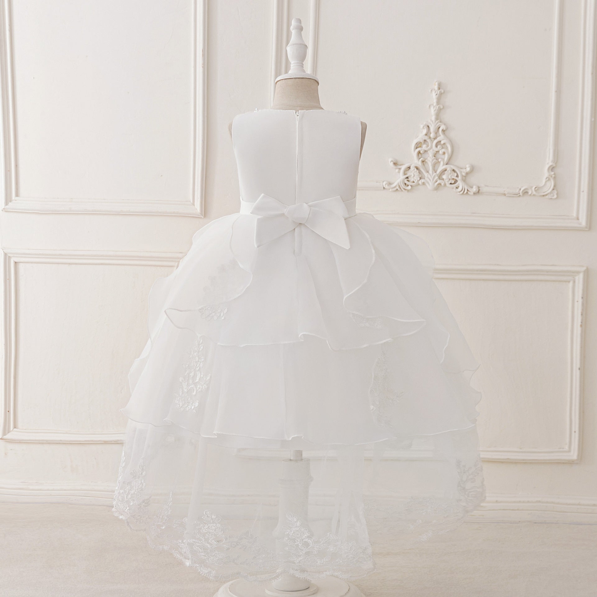 Puffy High-Low Tulle Princess Dress for Girls with Lace and Bow – Party, Wedding & Formal