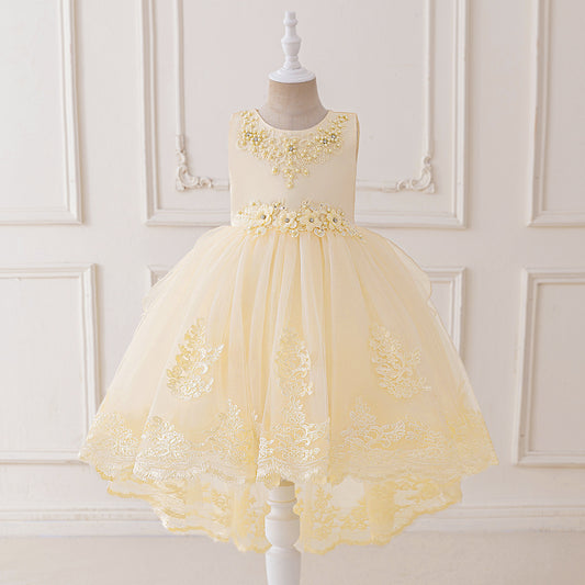 Puffy High-Low Tulle Princess Dress for Girls with Lace and Bow – Party, Wedding & Formal
