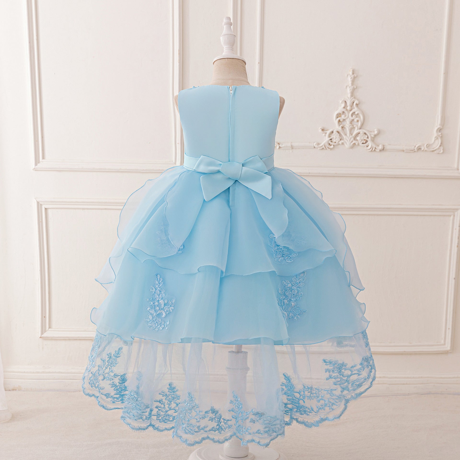 Puffy High-Low Tulle Princess Dress for Girls with Lace and Bow – Party, Wedding & Formal