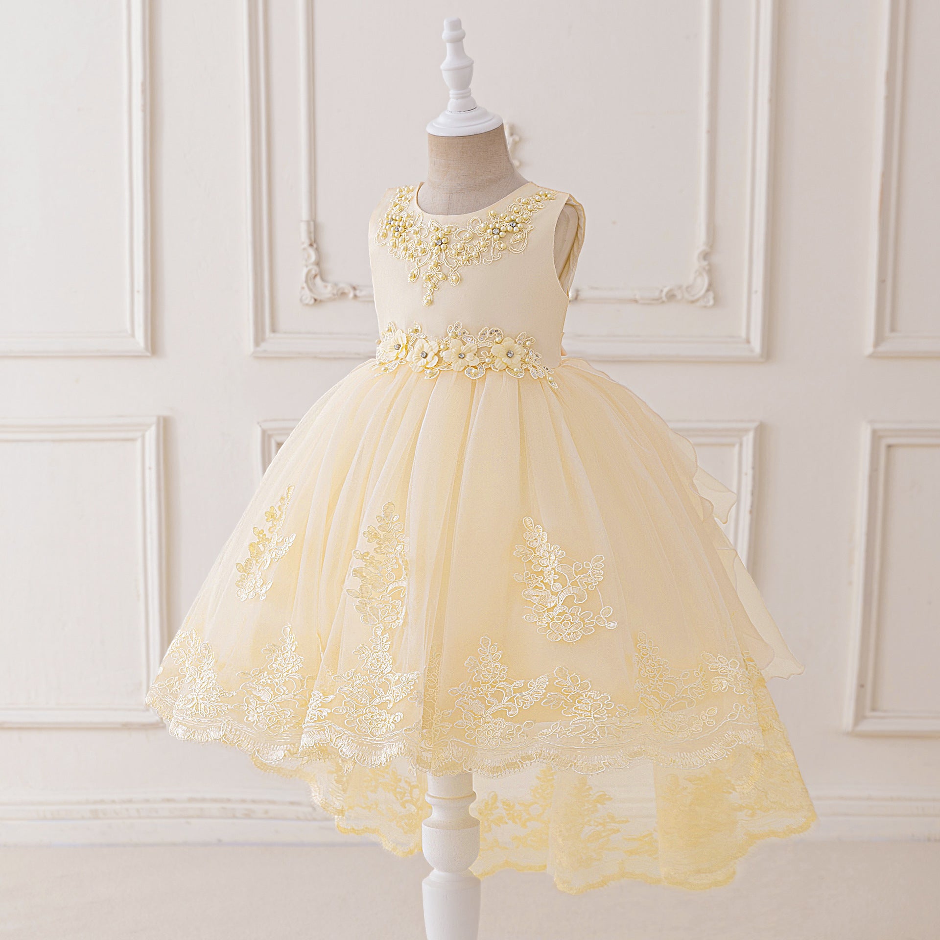 Puffy High-Low Tulle Princess Dress for Girls with Lace and Bow – Party, Wedding & Formal