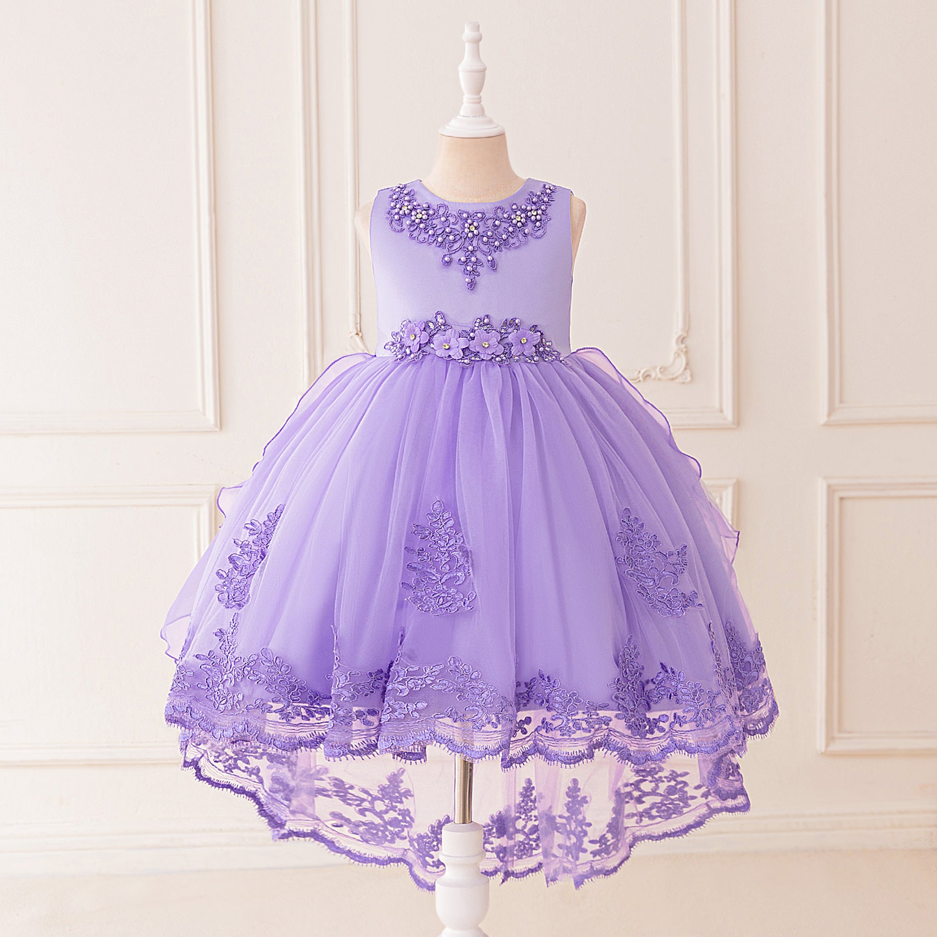 Frocklet Puffy High-Low Tulle Princess Dress for Girls with Lace and Bow – Party, Wedding & Formal 32