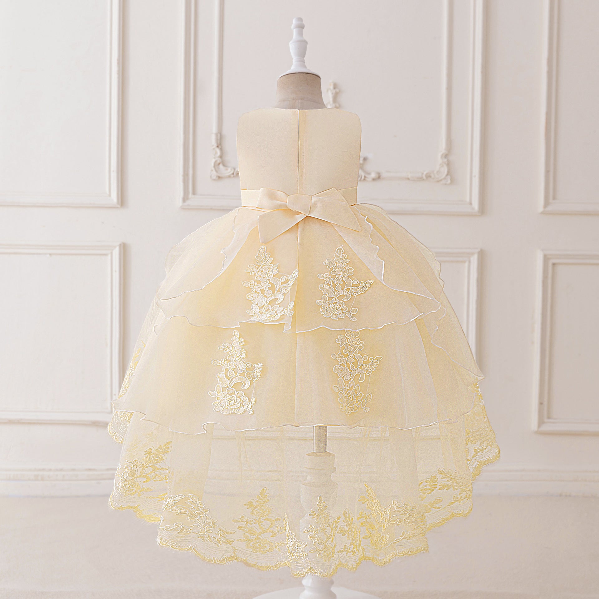 Puffy High-Low Tulle Princess Dress for Girls with Lace and Bow – Party, Wedding & Formal