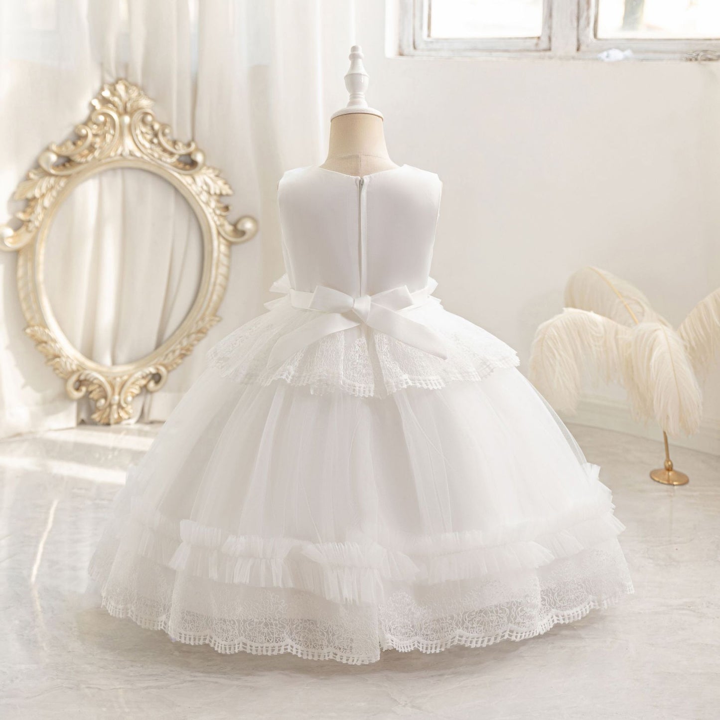 Cute Puffy Lace Ball Gown for Girls | Maxi Flower Girl Dress for Parties & Weddings