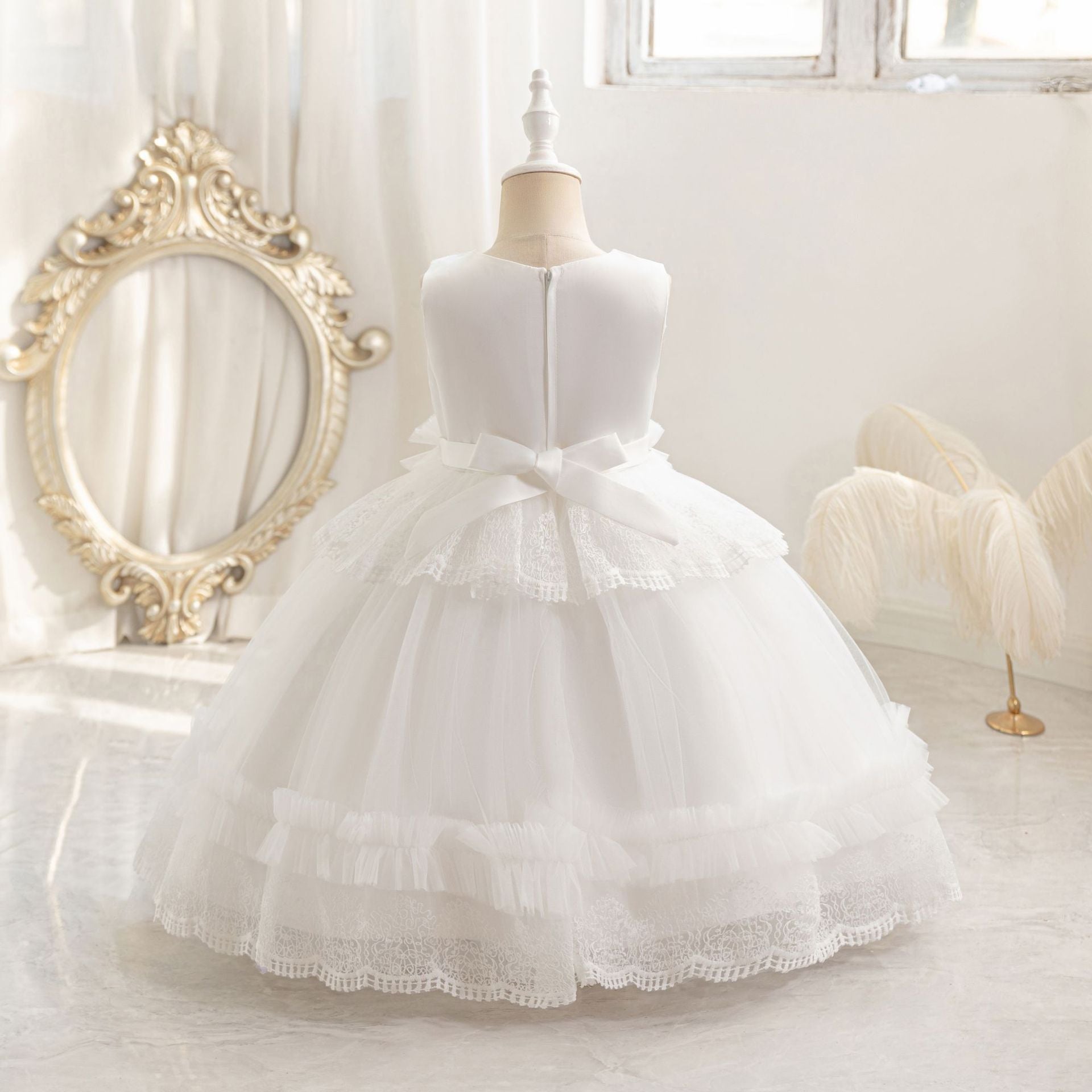 Cute Puffy Lace Ball Gown for Girls | Maxi Flower Girl Dress for Parties & Weddings