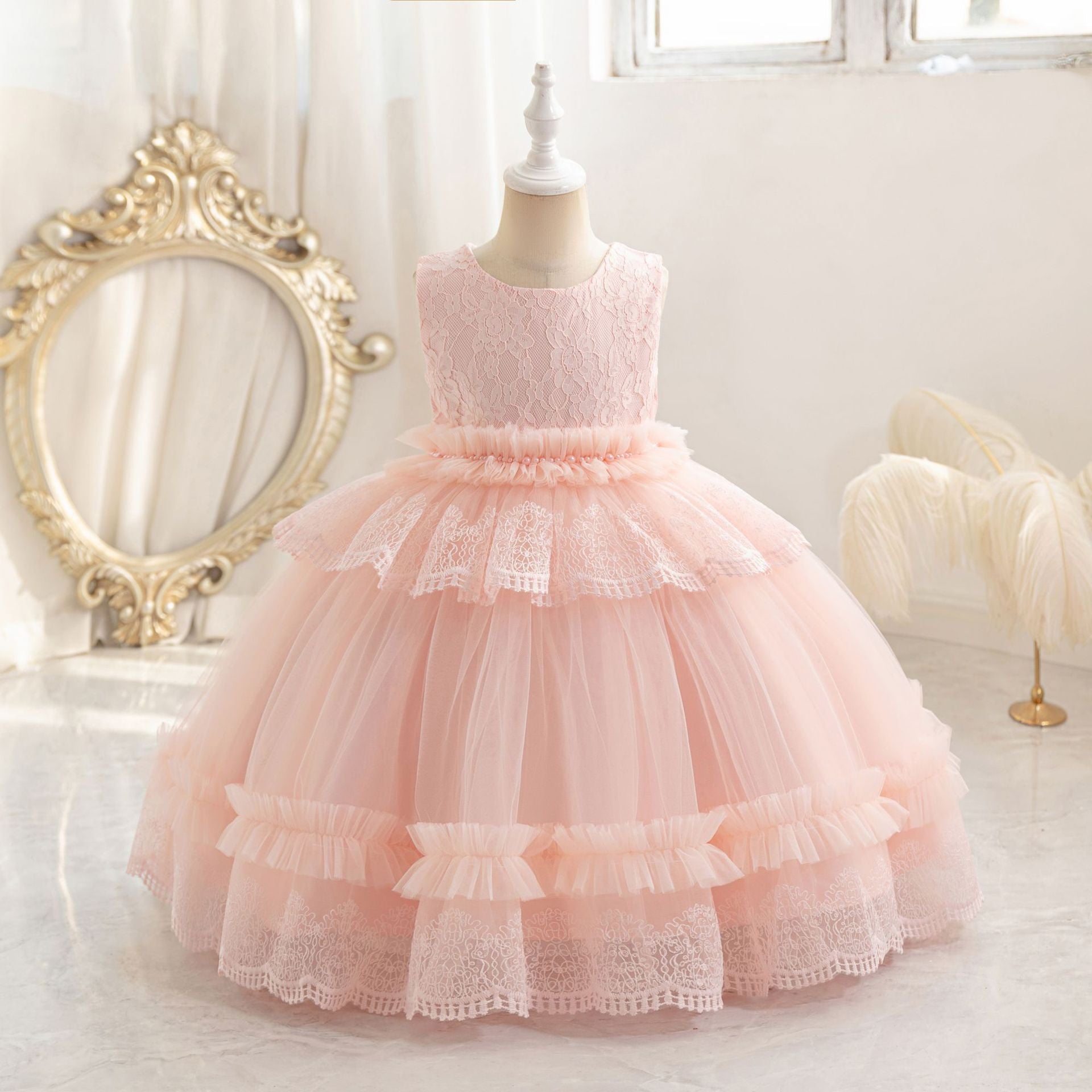 Cute Puffy Lace Ball Gown for Girls | Maxi Flower Girl Dress for Parties & Weddings