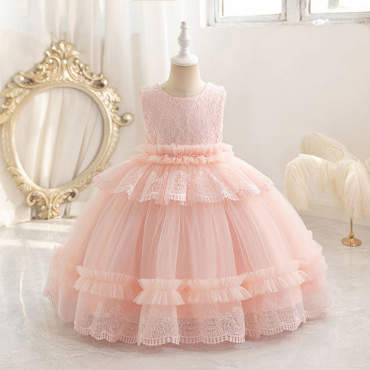 Cute Puffy Lace Ball Gown for Girls | Maxi Flower Girl Dress for Parties & Weddings