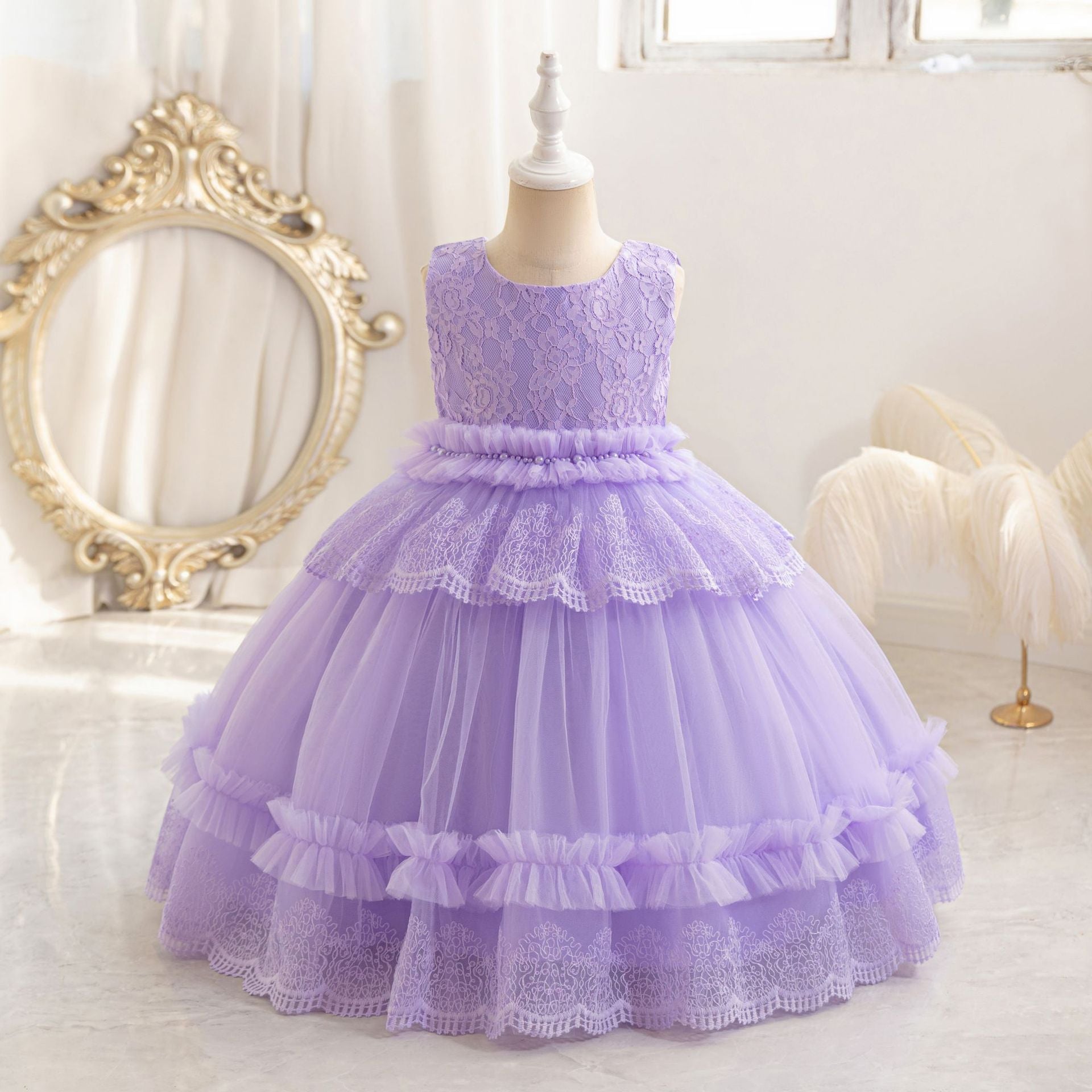 Frocklet Cute Puffy Lace Ball Gown for Girls | Maxi Flower Girl Dress for Parties & Weddings 7