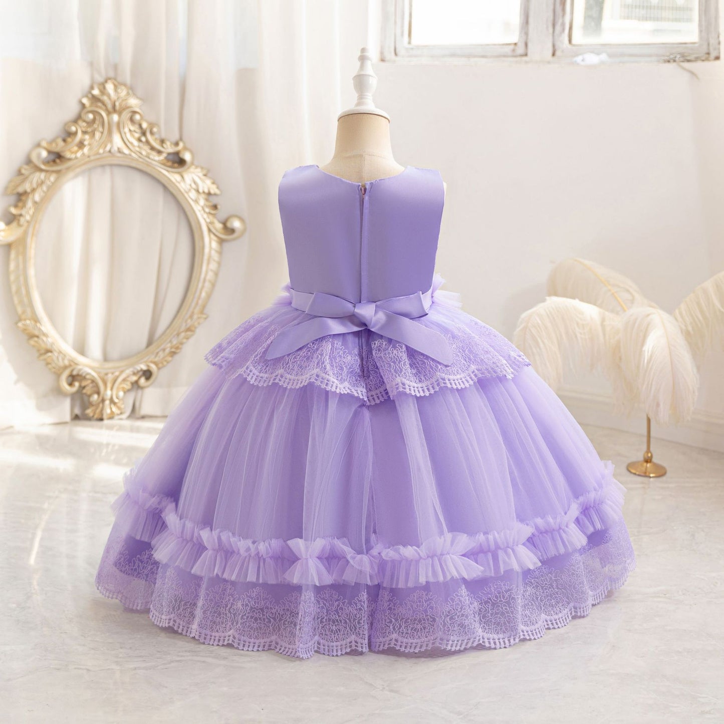 Cute Puffy Lace Ball Gown for Girls | Maxi Flower Girl Dress for Parties & Weddings