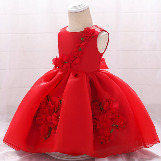 Cute Puffy Mesh Ball Gown Baby Dress with Applique & Bow - 0-24 Months