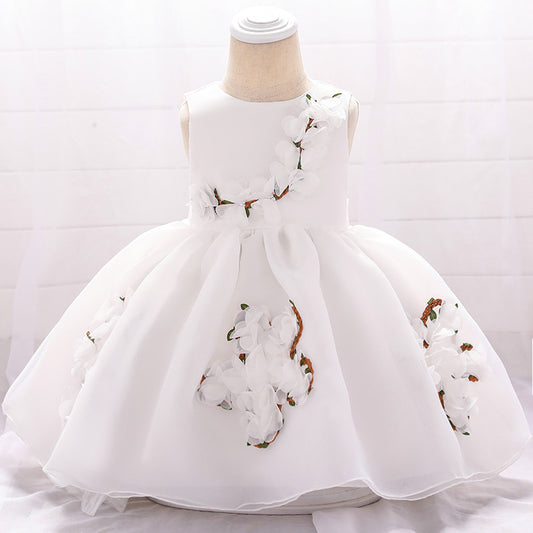 Cute Puffy Mesh Ball Gown Baby Dress with Applique & Bow - 0-24 Months