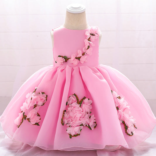 Cute Puffy Mesh Ball Gown Baby Dress with Applique & Bow - 0-24 Months