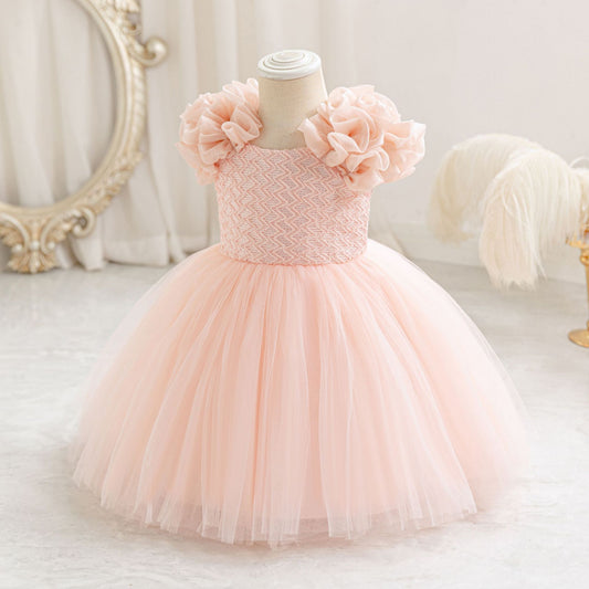 Cute Puffy Mesh Ball Gown Dress for Baby Girls | Tea Length Princess Frock