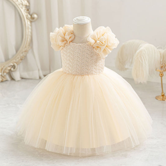Cute Puffy Mesh Ball Gown Dress for Baby Girls | Tea Length Princess Frock