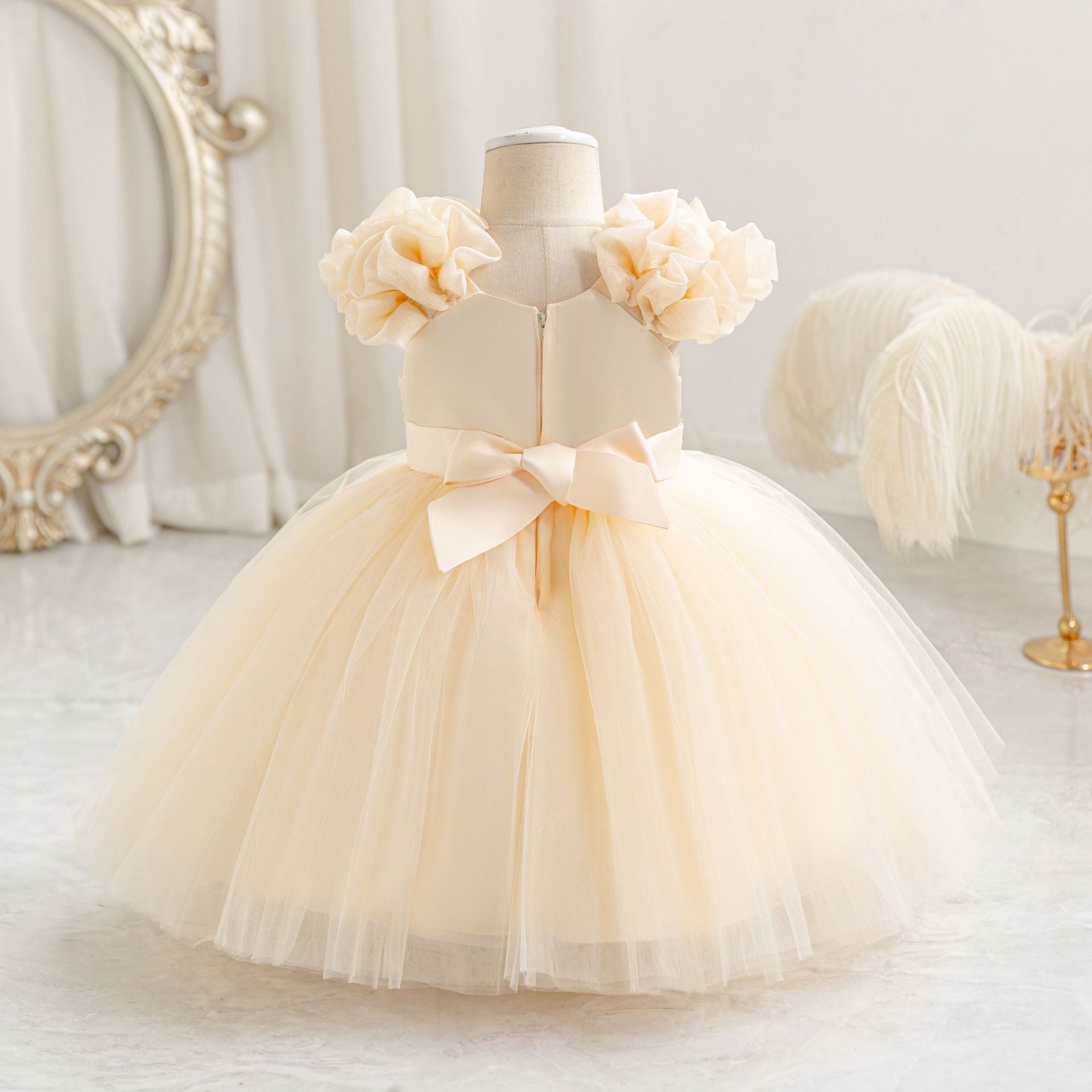 Cute Puffy Mesh Ball Gown Dress for Baby Girls | Tea Length Princess Frock
