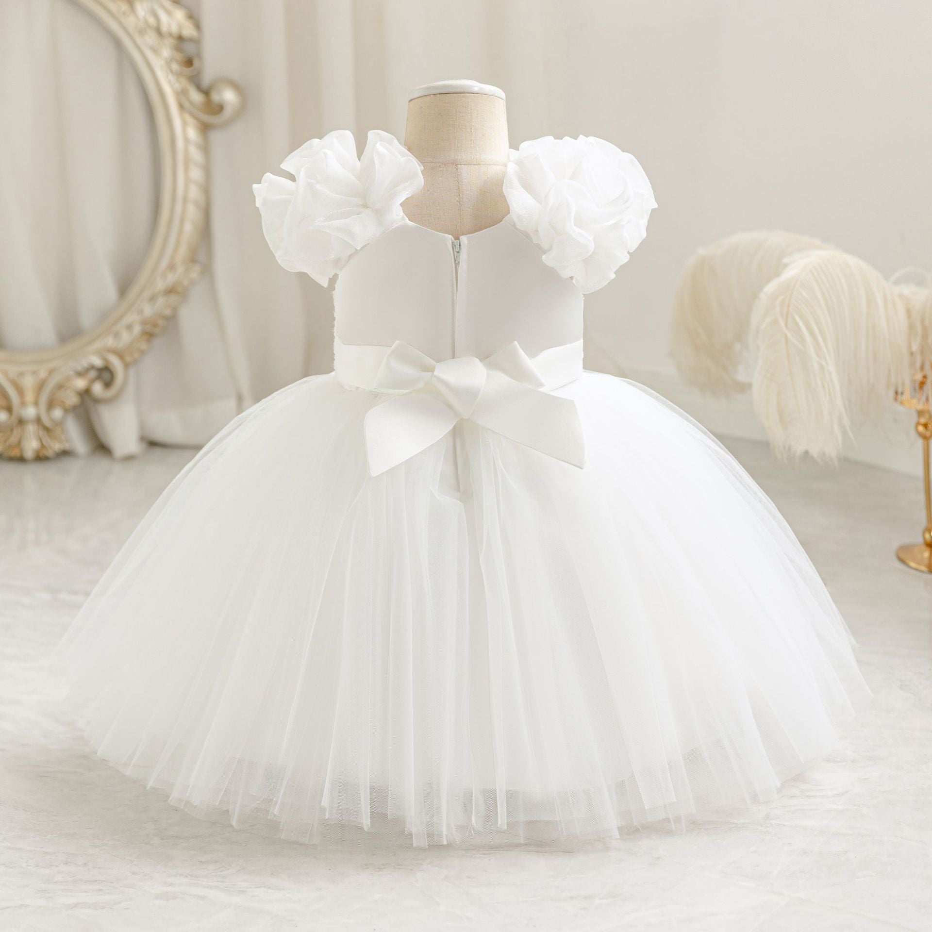 Cute Puffy Mesh Ball Gown Dress for Baby Girls | Tea Length Princess Frock