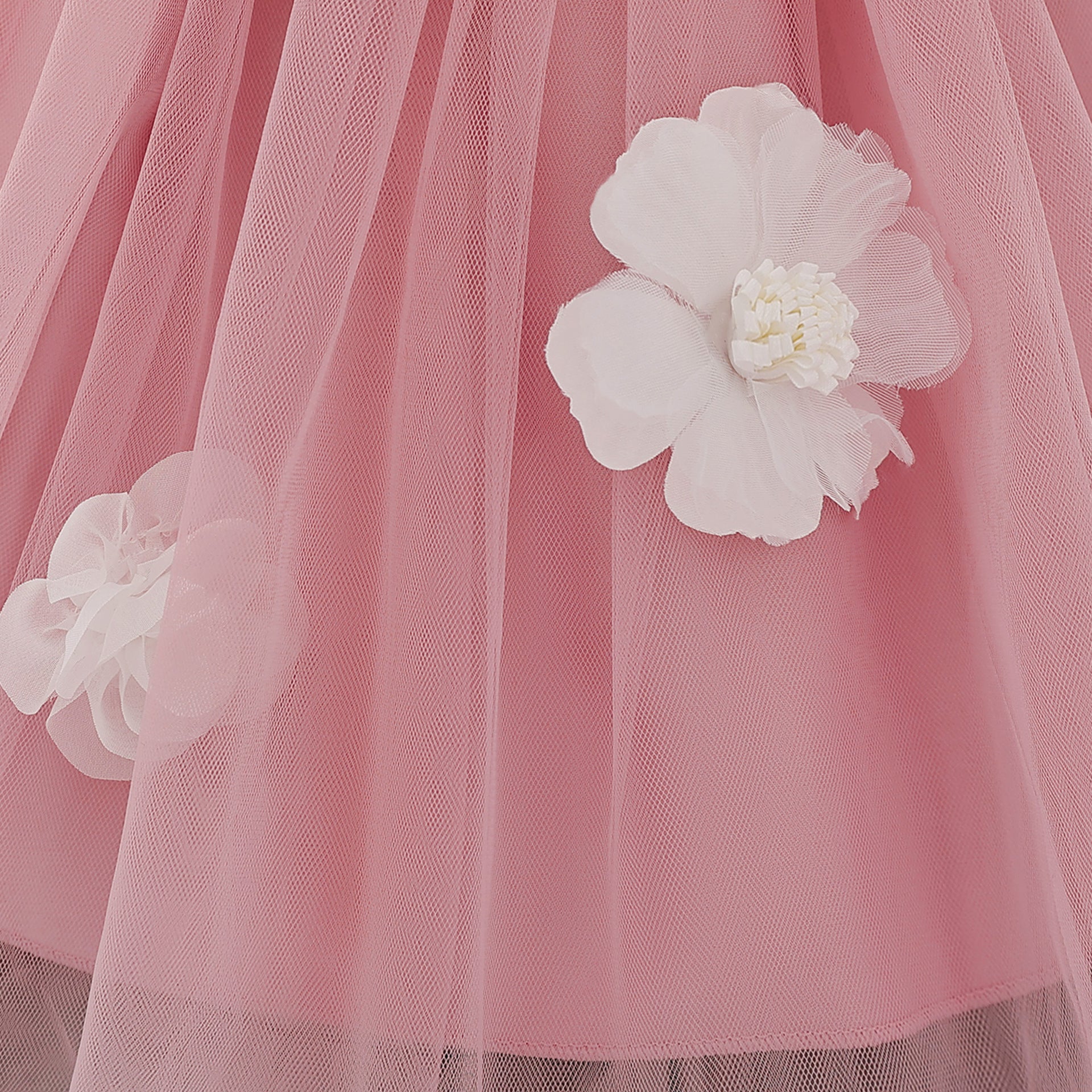 Puffy Mesh Off Shoulder Flower Girl Dress – Cute Applique Tea Length Gown for Toddlers