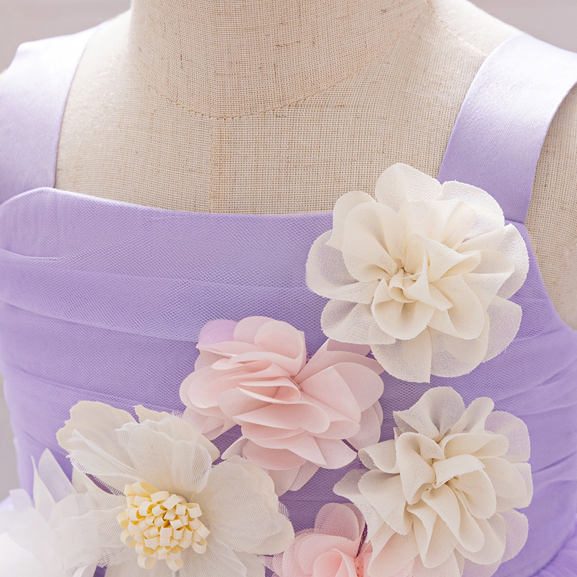 Puffy Mesh Off Shoulder Flower Girl Dress – Cute Applique Tea Length Gown for Toddlers