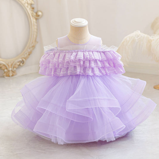 Puffy Off-Shoulder Ball Gown for Girls | Tea Length Mesh Princess Dress
