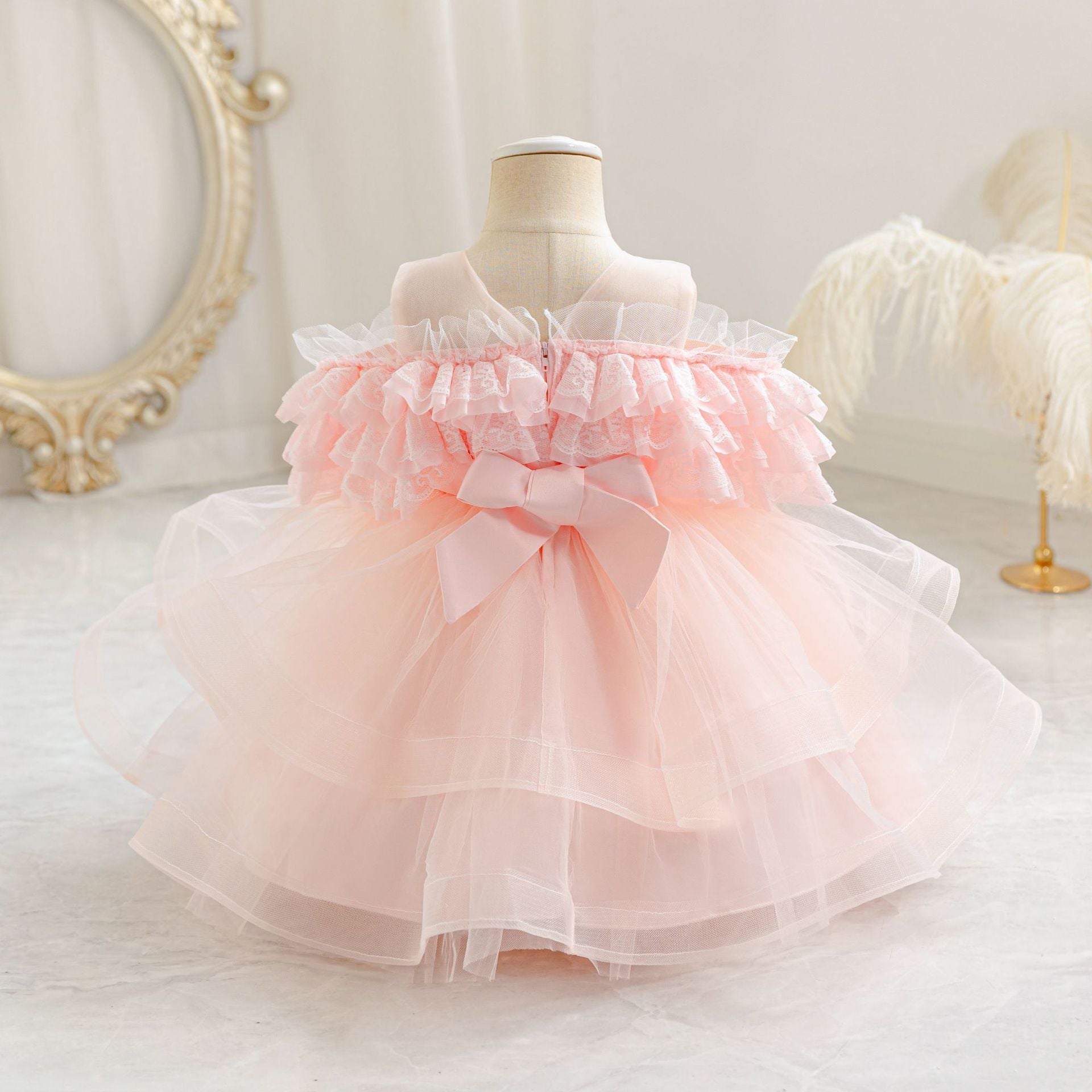 Puffy Off-Shoulder Ball Gown for Girls | Tea Length Mesh Princess Dress