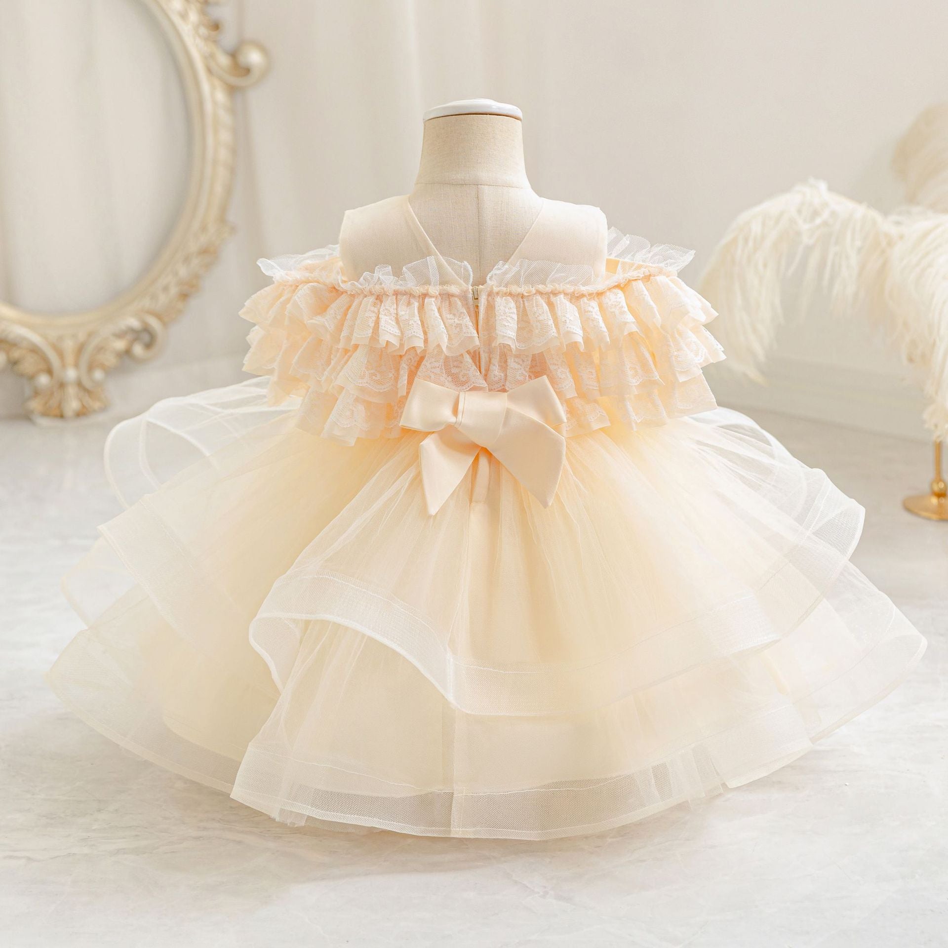 Puffy Off-Shoulder Ball Gown for Girls | Tea Length Mesh Princess Dress