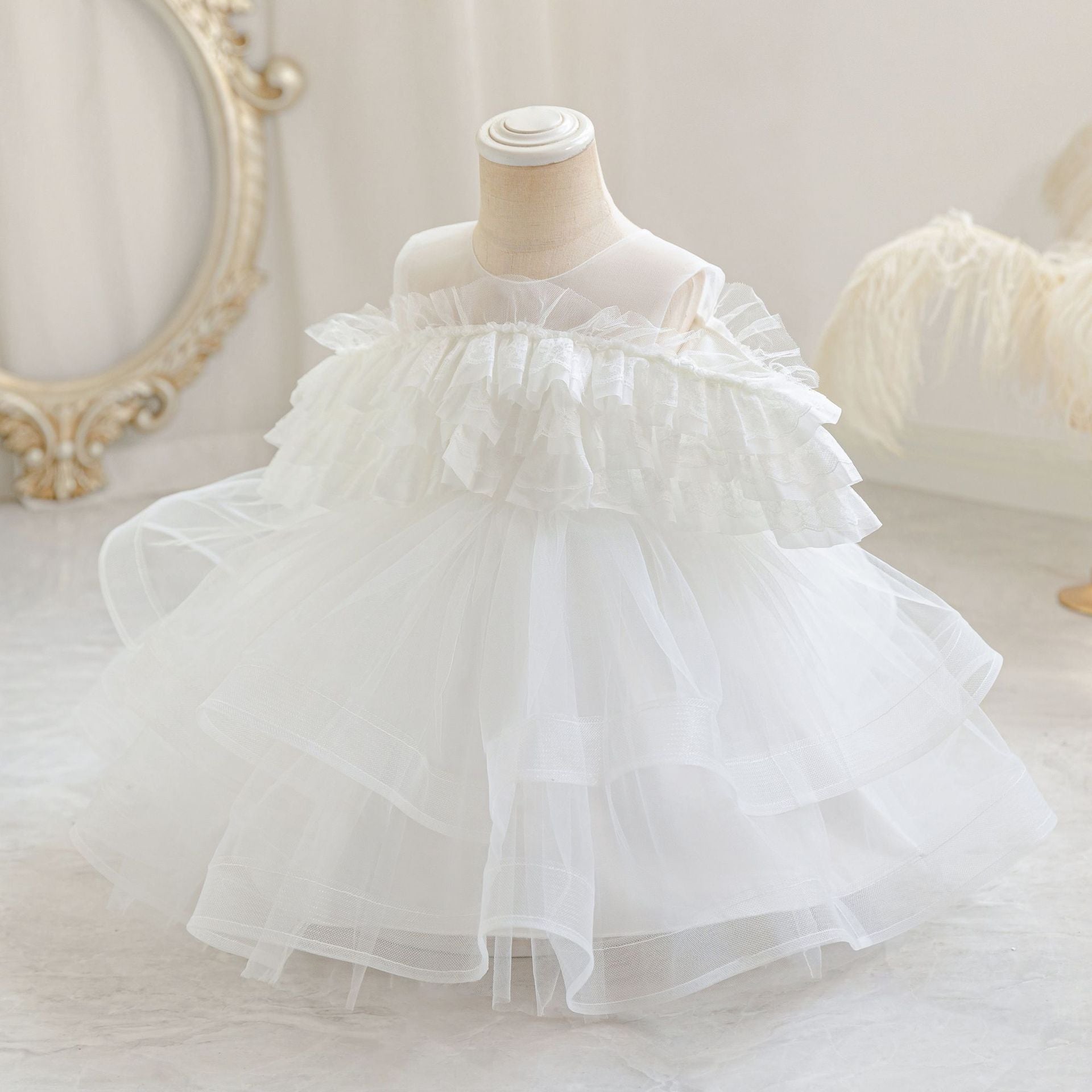 Puffy Off-Shoulder Ball Gown for Girls | Tea Length Mesh Princess Dress