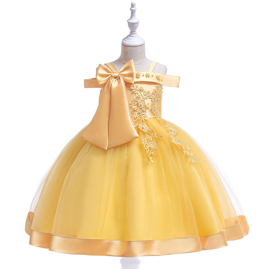 Puffy Off-Shoulder Tea-Length Girl's Ball Gown Dress for Parties & Weddings