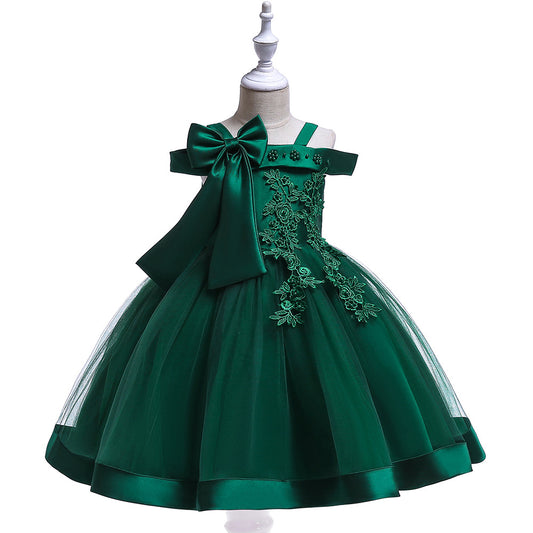 Puffy Off-Shoulder Tea-Length Girl's Ball Gown Dress for Parties & Weddings