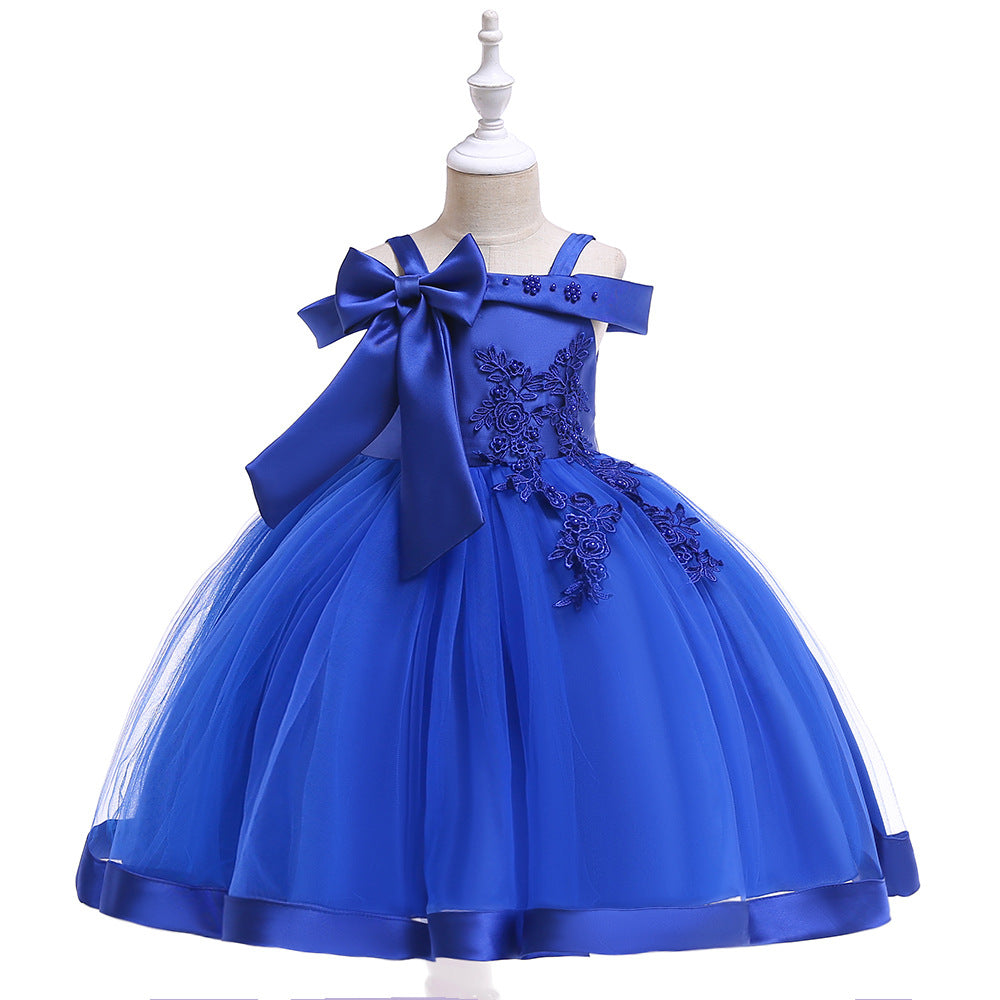 Puffy Off-Shoulder Tea-Length Girl's Ball Gown Dress for Parties & Weddings